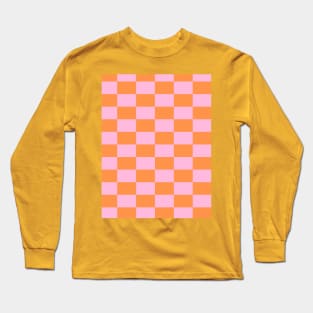 Pink and Orange Y2K Checkboard Long Sleeve T-Shirt